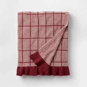 Studio McGee 50"x60" Windowpane Plaid with Ruffle Throw Blanket Burgundy